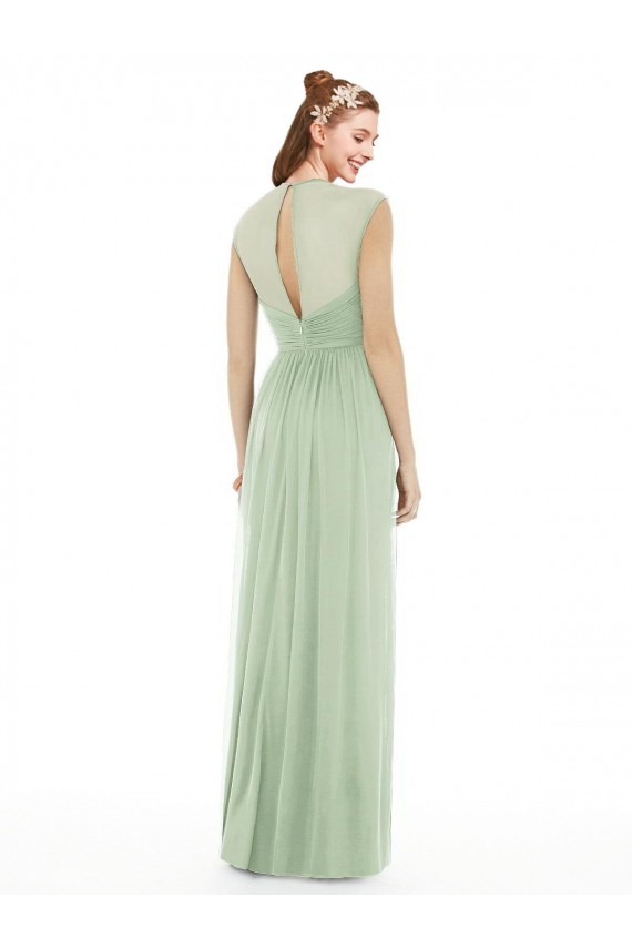 Outlet Vert Sauge Trapèze Mousseline Longue Robes demoiselle d'honneur