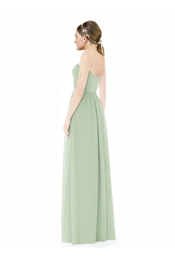 Outlet Vert Sauge Trapèze Sans bretelle Mousseline Longue Robes demoiselle d'honneur