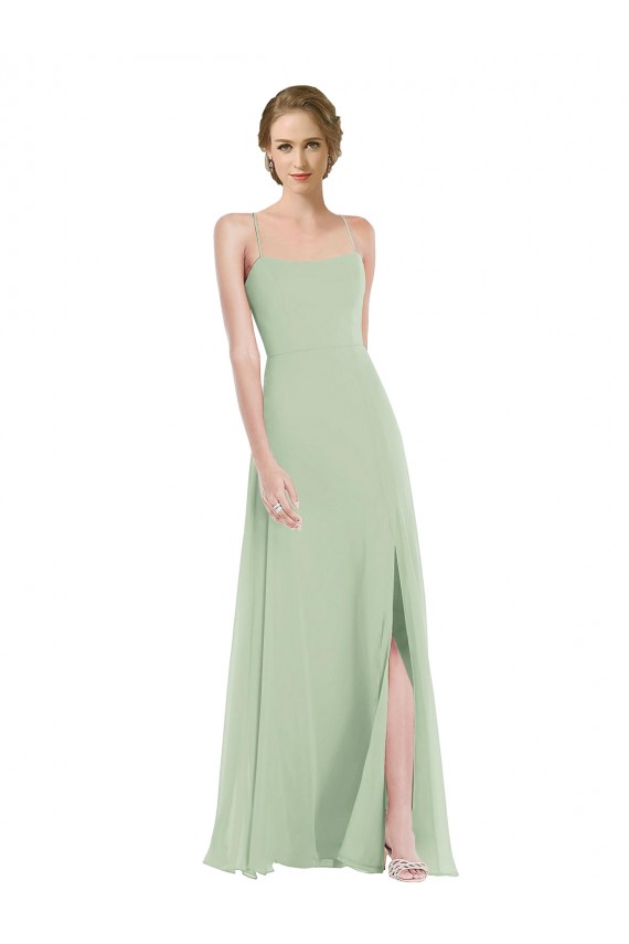 Outlet Vert Sauge Trapèze Scoop Mousseline Longue Robes demoiselle d'honneur