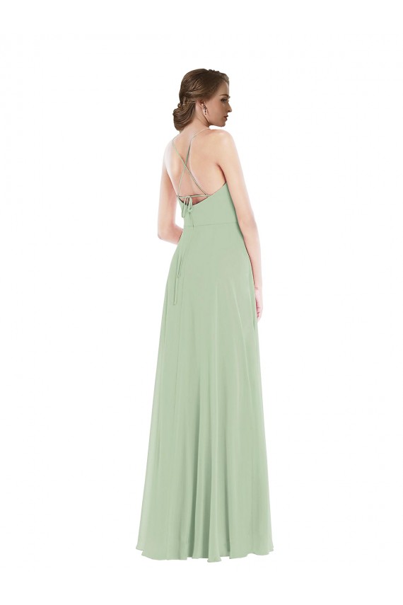 Outlet Vert Sauge Trapèze Scoop Mousseline Longue Robes demoiselle d'honneur