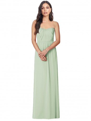 Outlet Vert Sauge Trompette Sans bretelle Mousseline Longue Robes demoiselle d'honneur