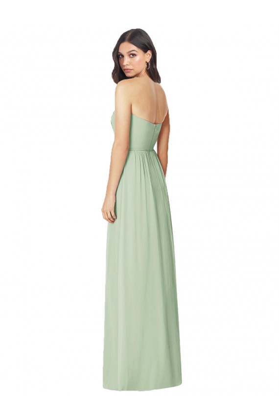 Outlet Vert Sauge Trompette Sans bretelle Mousseline Longue Robes demoiselle d'honneur