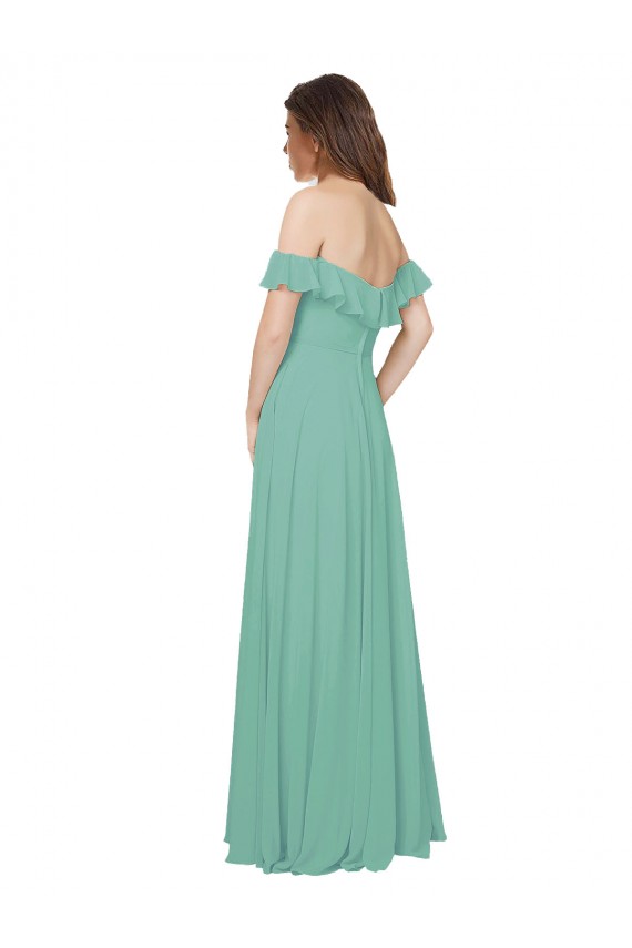 Outlet Vert de jade Trapèze Épaule Dénudée Mousseline Longue Robes demoiselle d'honneur