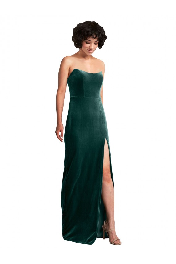 Outlet Vert foncé Fourreau Sans bretelle Velours Stretch Longue Formelles Robes demoiselle d'honneur / Robes de soirée / Robes de bal