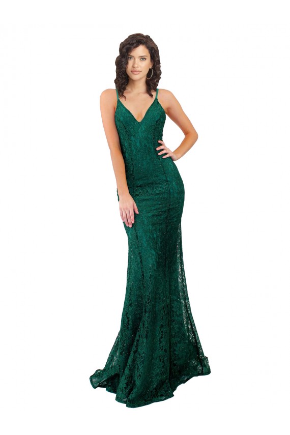 Outlet Vert foncé Sirène Col V Dentelle Longue Robes demoiselle d'honneur / Robes de bal