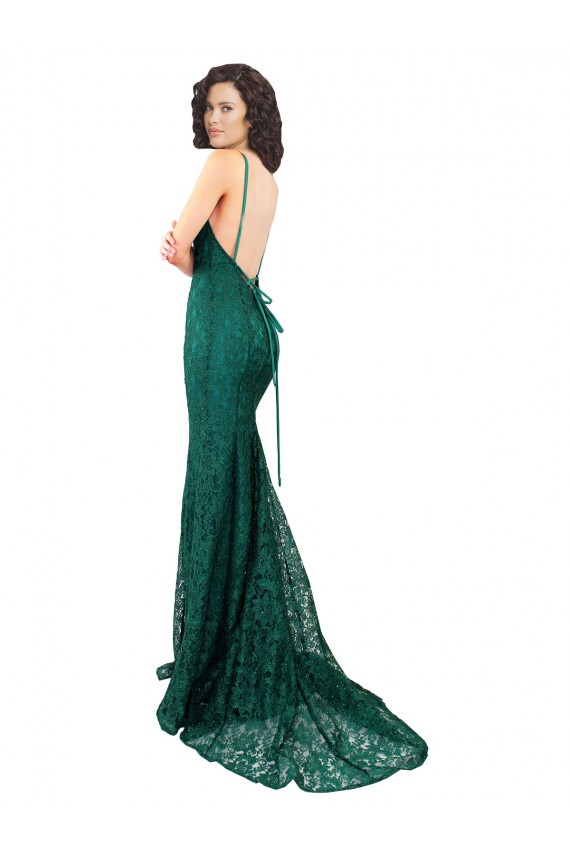 Outlet Vert foncé Sirène Col V Dentelle Longue Robes demoiselle d'honneur / Robes de bal