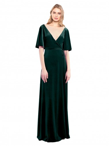 Outlet Vert foncé Trapèze Col V Velours Stretch Longue Robes demoiselle d'honneur / Robes de bal