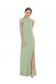 Outlet Vert fumée Trapèze Col Haut Mousseline Longue Robes demoiselle d'honneur
