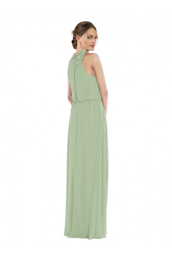 Outlet Vert fumée Trapèze Col Haut Mousseline Longue Robes demoiselle d'honneur