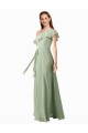 Outlet Vert fumée Trapèze Mousseline Longue Robes demoiselle d'honneur