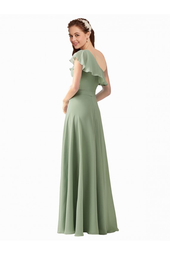 Outlet Vert fumée Trapèze Mousseline Longue Robes demoiselle d'honneur