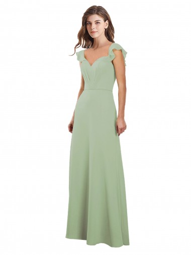 Outlet Vert fumée Trapèze Mousseline Longue Robes demoiselle d'honneur
