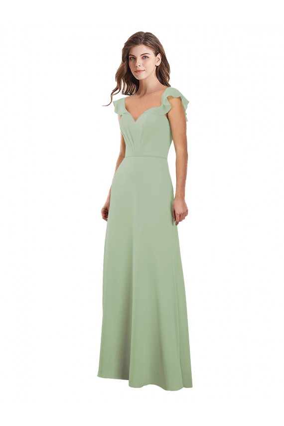 Outlet Vert fumée Trapèze Mousseline Longue Robes demoiselle d'honneur