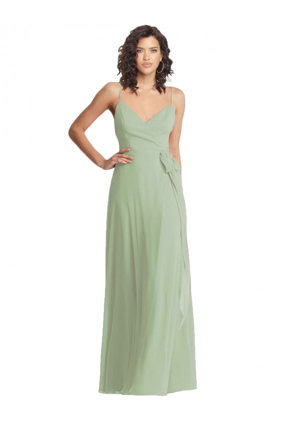 Outlet Vert fumée Trompette Bretelles spaghetti Col V Mousseline Longue Formelles Robes demoiselle d'honneur / Robes de soirée