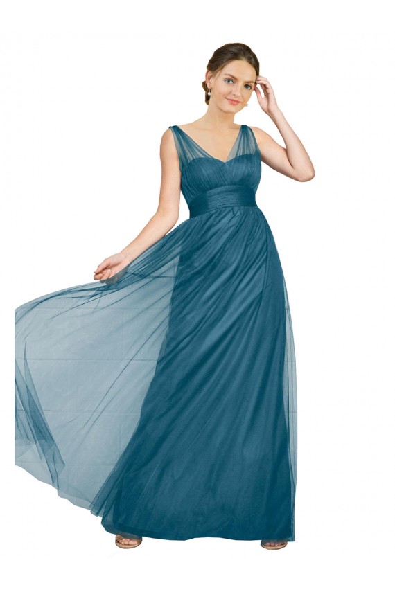 Outlet Vert sarcelle Trapèze Col V Tulle Longue Robes demoiselle d'honneur