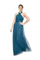 Outlet Vert sarcelle Trapèze Licou Col Haut Tulle Longue Robes demoiselle d'honneur