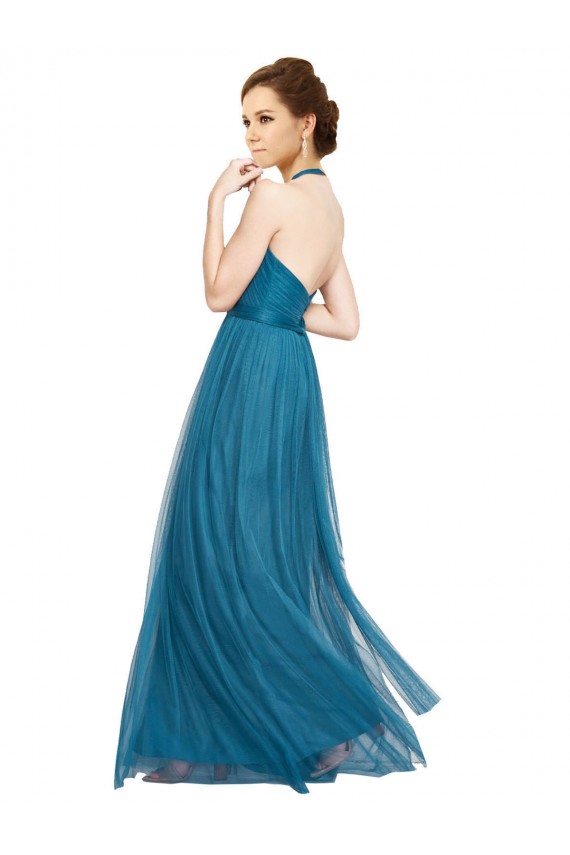 Outlet Vert sarcelle Trapèze Licou Col Haut Tulle Longue Robes demoiselle d'honneur