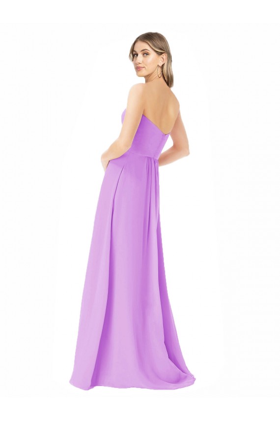 Outlet Violet Trapèze Sans bretelle Mousseline Longue Robes demoiselle d'honneur