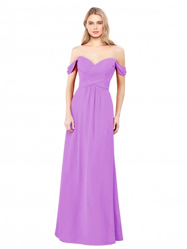 Outlet Violet Trapèze Épaule Dénudée Mousseline Longue Robes demoiselle d'honneur
