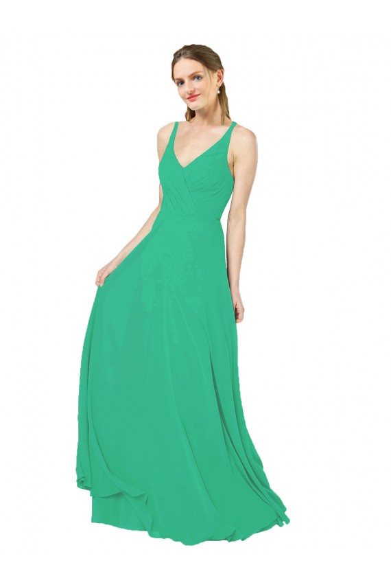 Outlet Émeraude Fourreau Col V Mousseline Longue Robes demoiselle d'honneur