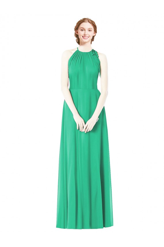 Outlet Émeraude Trapèze Licou Mousseline Longue Robes demoiselle d'honneur